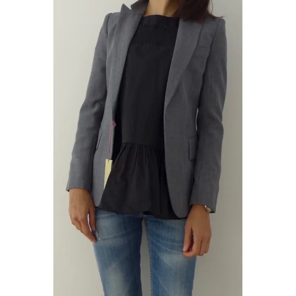 Tibi Black Cotton Smocked Cold Shoulder Peplum Top Minimalist Quiet Luxury Sz 00 - Picture 3 of 8